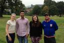 Hole lot of fun: Times reporters Shyam Kumar and Sophie Mogridge, centre, with business partners Ewelina and Tyran