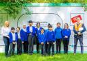 Making history: Pinkwell pupils beside the timeline at Hayes Village