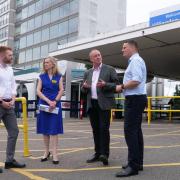 Election visitors: Wes Streeting, right, and Labour candidate Danny Beales, left, at Hillingdon Hospital on Monday