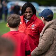 Former international Maggie Alphonsi speaking to youngsters at Howden and British and Irish Lions Big Rugby Day Out