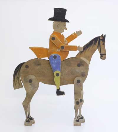 Mid-19th century model of John Gilpin, an 18th Century London drapper, celebrated by poet William Cowper in The Diverting History of John Gilpin, which is based on a story that Cowper heard from a friend.  