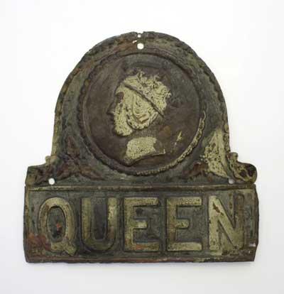The Queen Insurance Company was established in 1857 and its brand was a portrait of the young Queen Victoria. Fire insurance marks were lead or copper plaques embossed with the sign of the insurance company and placed on the front of the insured building.