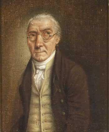 Framed oil painting by William Mallam an artist of Uxbridge nailed to a wooden panel, circa 1790. It is believed to be a self-portrait of the artist, who was alive in 1820 aged 70+.