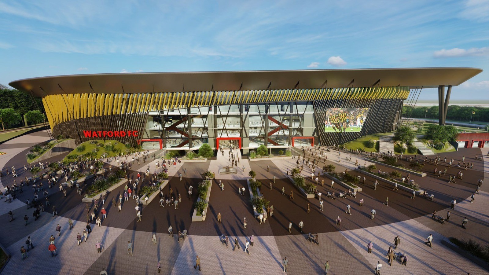 This stadium design, drawn up by an architect firm thought to be on the Bushey Hall site, was leaked last year