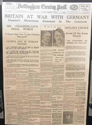 The Nottingham Evening Post gives an account of the start of World War Two