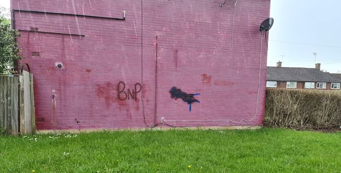 The letters BNP on a wall in Prestwick Road in South Oxhey. Credit: Cllr Christopher Alley