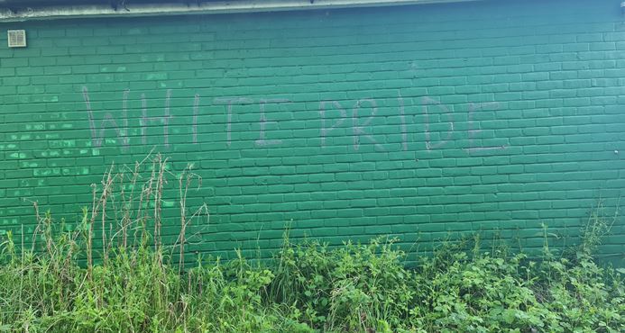 White Pride has been written on this wall in Prestwick Road in South Oxhey. Credit: Cllr Christopher Alley