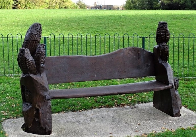 Carved bench, Goodwood Recreation Grounds. Credit: Stephen Danzig