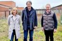 Waiting for the dig: (from left), Shirley Clipp, from the charity staff, garden designer Tom Stuart-Smith and David Jenkins, Director of Charities, on the  plot of land