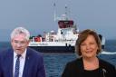 Senior SNP MSP Kenneth Gibson with transport secretary Fiona Hyslop and one of the ferries that are due to be replaced