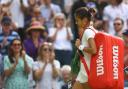 Great Britain's Emma Raducanu looks dejected after losing her second round match against France's Caroline Garcia at Wimbledon (Reuters via Beat Media Group subscription)