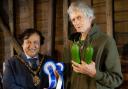 Prize effort: Peter Bird with his best in show cucumbers meets the mayor