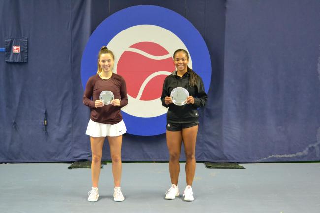 Lauryn John-Baptiste (right) with her winner's trophy alongside runner-up Katie Stresnakova.