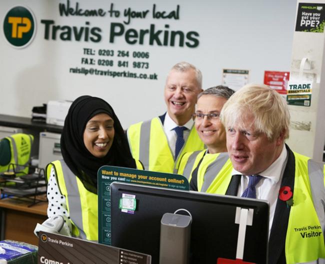 Hi-viz caller: Boris Johnson at Travis Perkins in South Ruislip