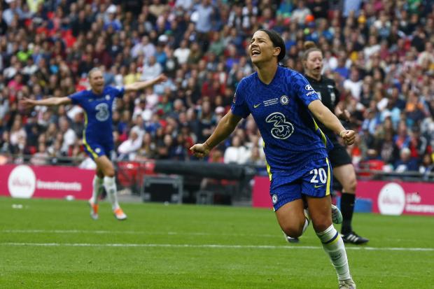 Chelsea's Sam Kerr celebrates scoring the winning goal in Sunday's Women's FA Cup final (Photo: Reuters)