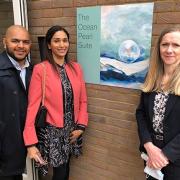 Opening day: Kevin and Priya Vara, who raised £50,000 after the loss of their child, are pictured with Patricia Wright, CEO of Hillingdon