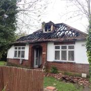 Badly damaged: the bungalow in High Road, Ickenham