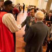 Pleased to meet you: the Bishop is introduced to Hillingdon's new mayor