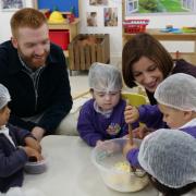 Nursery visit: Danny Beales and Bridget Phillipson meet youngsters at Five Stars Nursery, Ruislip