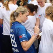 Lauren Bell at the launch of The Metro Bank Girls in Cricket Fund