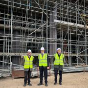 Jubilee progress: councillors Ian Edwards, Jonathan Bianco and  Martin Goddard inspect work on the new leisure centre
