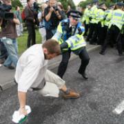 Police and protesters clash on the march. PICTURE: Simon Jacobs.
