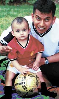 The future Beckham? Altaf Bharde and his son Riyad